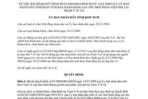 Quyết định 03/2014/QĐ-UBND bãi bỏ 03/2009/QĐ-UBND Bảng giá thu một phần viện phí Trạm Y tế  Kon Tum