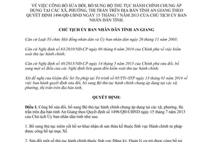 Quyết định 161/QĐ-UBND thủ tục hành chính chung An Giang 2014
