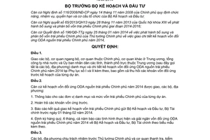 Quyết định 129/QĐ-BKHĐT năm 2014 kế hoạch vốn đối ứng ODA nguồn trái phiếu Chính phủ