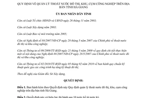 Quyết định 02/2014/QĐ-UBND quản lý thoát nước đô thị khu cụm công nghiệp Hà Giang