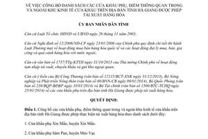 Quyết định 277/QĐ-UBND năm 2014 danh sách cửa khẩu phụ điểm thông quan tái xuất hàng hóa Hà Giang