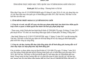 Báo cáo 20/BC-BVHTTDL năm 2014 tình hình thực hiện mục tiêu quốc gia bình đẳng giới 2013