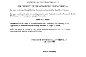 Order No. 02/2014/L-CTN The Ordinance on the Application of Administrative Measures at People’s Courts