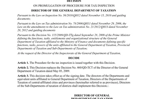 Decision No. 74/QD-TCT dated 2014 on promulgation of procedure for tax inspection