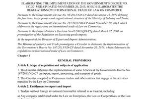 Circular No. 04/2014/TT-BCT elaborating the Decree No. 187/2013/ND-CP the implementation