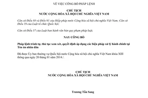 Lệnh công bố Pháp lệnh thủ tục quyết định áp dụng biện pháp xử lý hành chính tại Tòa án nhân dân