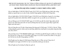 Quyết định 167/QĐ-BNN-HTQT năm 2014 danh mục dự án quản lý kiểm soát an toàn thực phẩm nông lâm thủy sản