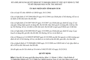 Quyết định 07/2014/QĐ-UBND hỗ trợ khi Nhà nước thu hồi đất tỉnh Kon Tum