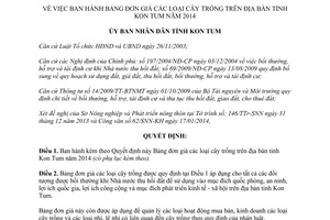 Quyết định 06/2014/QĐ-UBND Bảng đơn giá cây trồng Kon Tum 2014