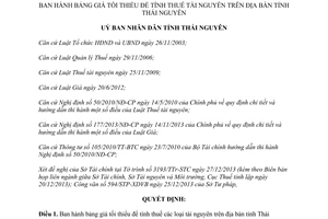 Quyết định 05/2014/QĐ-UBND bảng giá tối thiểu để tính thuế tài nguyên tỉnh Thái Nguyên