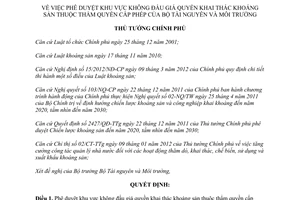 Quyết định 203/QĐ-TTg năm 2014 khu vực không đấu giá quyền khai thác khoáng sản