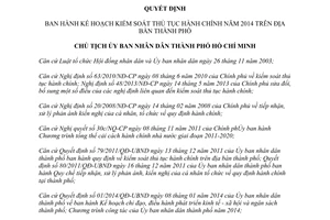 Quyết định 488/QĐ-UBND năm 2014 Kế hoạch Kiểm soát thủ tục hành chính Thành phố Hồ Chí Minh