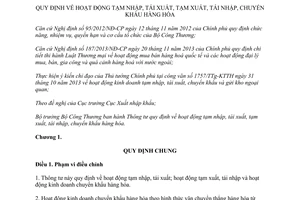 Thông tư 05/2014/TT-BCT hoạt động tạm nhập tái xuất tạm xuất tái nhập chuyển khẩu hàng hóa