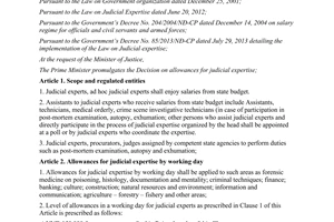 Decision No. 01/2014/QĐ-TTg allowances for judicial expertise