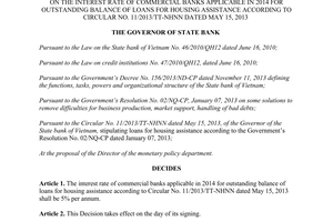 Decision No. 21/QD-NHNN on the interest rate of commercial banks applicable in 2014