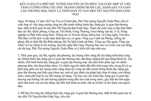 Thông báo 01/TB-VPCP năm 2014 kết luận đấu tranh chống buôn lậu hàng giả gian lận thương mại
