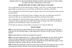 Quyết định 04/QĐ-BVHTTDL năm 2013 công bố thủ tục hành chính Du lịch quản lý nhà nước