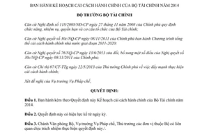 Quyết định 07/QĐ-BTC năm 2014 Kế hoạch cải cách hành chính Bộ Tài chính