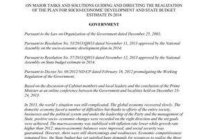 Resolution No. 01/NQ-CP plan for socio-economic development and state budget estimate in 2014