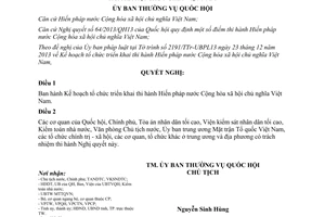 Nghị quyết 718/NQ-UBTVQH13 Kế hoạch tổ chức triển khai thi hành Hiến pháp 2013