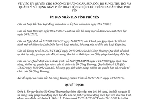 Quyết định 23/QĐ-UBND năm 2014 ủy quyền Sở Công thương cấp giấy phép hoạt động điện lực Phú Yên