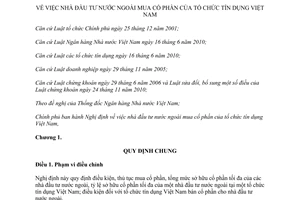 Nghị định 01/2014/NĐ-CP nhà đầu tư nước ngoài mua cổ phần tổ chức tín dụng Việt Nam