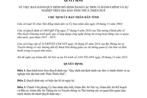 Quyết định 05/QĐ-UBND năm 2014 mã định danh đơn vị hành chính sự nghiệp Thừa Thiên Huế