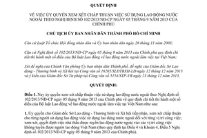 Quyết định 13/QĐ-UBND 2014 ủy quyền xem xét sử dụng lao động nước ngoài Hồ Chí Minh