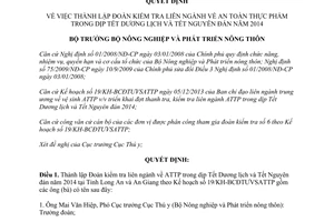 Quyết định 06/QĐ-BNN-TY thành lập Đoàn kiểm tra liên ngành an toàn thực phẩm Tết  2014