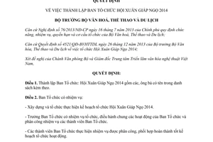 Quyết định 08/QĐ-BVHTTDL năm 2014 thành lập Ban Tổ chức Hội Xuân Giáp Ngọ