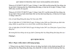 Văn bản hợp nhất 01/VBHN-BGTVT 2014 phương thức bay hàng không dân dụng