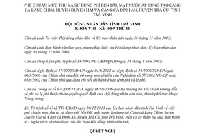 Nghị quyết 01/2014/NQ-HĐND mức thu sử dụng phí bến bãi mặt nước Cảng cá Láng Chim Trà Vinh