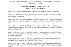 Nghị quyết 02/2014/NQ-HĐND mức thu lệ phí cấp giấy phép hoạt động điện lực Trà Vinh