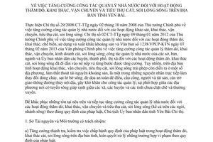Chỉ thị 02/CT-UBND năm 2014 tăng cường quản lý thăm dò khai thác vận chuyển cát Yên Bái