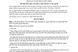 Quyết định 26/QĐ-BVHTTDL năm 2014 Cấp Thẻ hành nghề nghệ sỹ người mẫu nghệ thuật biểu diễn