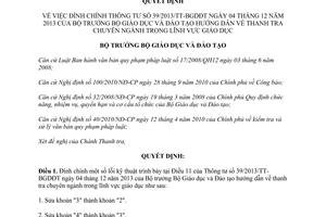 Quyết định 26/QĐ-BGDĐT năm 2014 đính chính Thông tư 39/2013/TT-BGDĐT thanh tra giáo dục