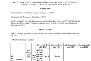 Nghị quyết 02/NQ-CP năm 2014 quy hoạch sử dụng đất đến 2020 Hồ Chí Minh