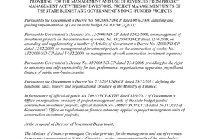 Circular No. 05/2014/TT-BTC management use of revenues from project management activities of investors