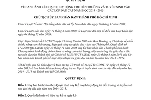 Quyết định 74/QĐ-UBND huy động trẻ đến trường tuyển sinh lớp đầu cấp 2014 -2015 Hồ Chí Minh