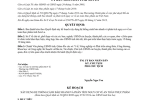 Quyết định 20/QĐ-UBND nguy cơ về an toàn thực phẩm Sơn La 2014