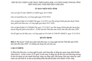 Quyết định 86/QĐ-UBND 2014 Chiến lược phát triển khoa học công nghệ Hà Tĩnh đến 2020 tầm nhìn 2030