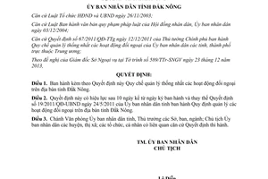 Quyết định 01/2014/QĐ-UBND quản lý thống nhất hoạt động đối ngoại Đắk Nông