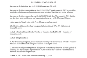 Circular 06/2014/TT-BTC valuation standard No 13