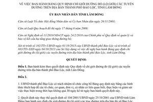 Quyết định 37/QĐ-UBND năm 2014 chỉ giới đường đỏ lộ giới tuyến đường Bảo Lộc Lâm Đồng