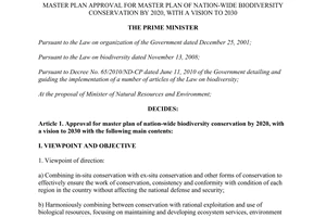 Decision No. 45/QD-TT master plan of nation-wide biodiversity conservation by 2020