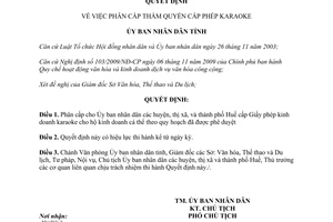 Quyết định 49/QĐ-UBND năm 2014 phân cấp thẩm quyền cấp phép karaoke Thừa Thiên Huế