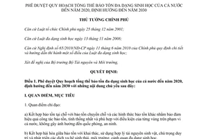 Quyết định 45/QĐ-TTg năm 2014 Quy hoạch bảo tồn đa dạng sinh học 2020 2030