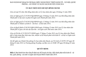 Quyết định 02/2014/QĐ-UBND phát triển kinh tế xã hội quốc phòng an ninh Bình Chánh Hồ Chí Minh