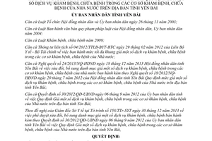 Quyết định 01/2014/QĐ-UBND sửa đổi Quyết định 30/2012/QĐ-UBND giá dịch vụ khám chữa bệnh Yên Bái