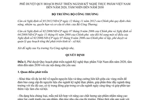 Quyết định 202/QĐ-BCT năm 2014 Quy hoạch phát triển ngành Kỹ nghệ thực phẩm Việt Nam 2020 2030